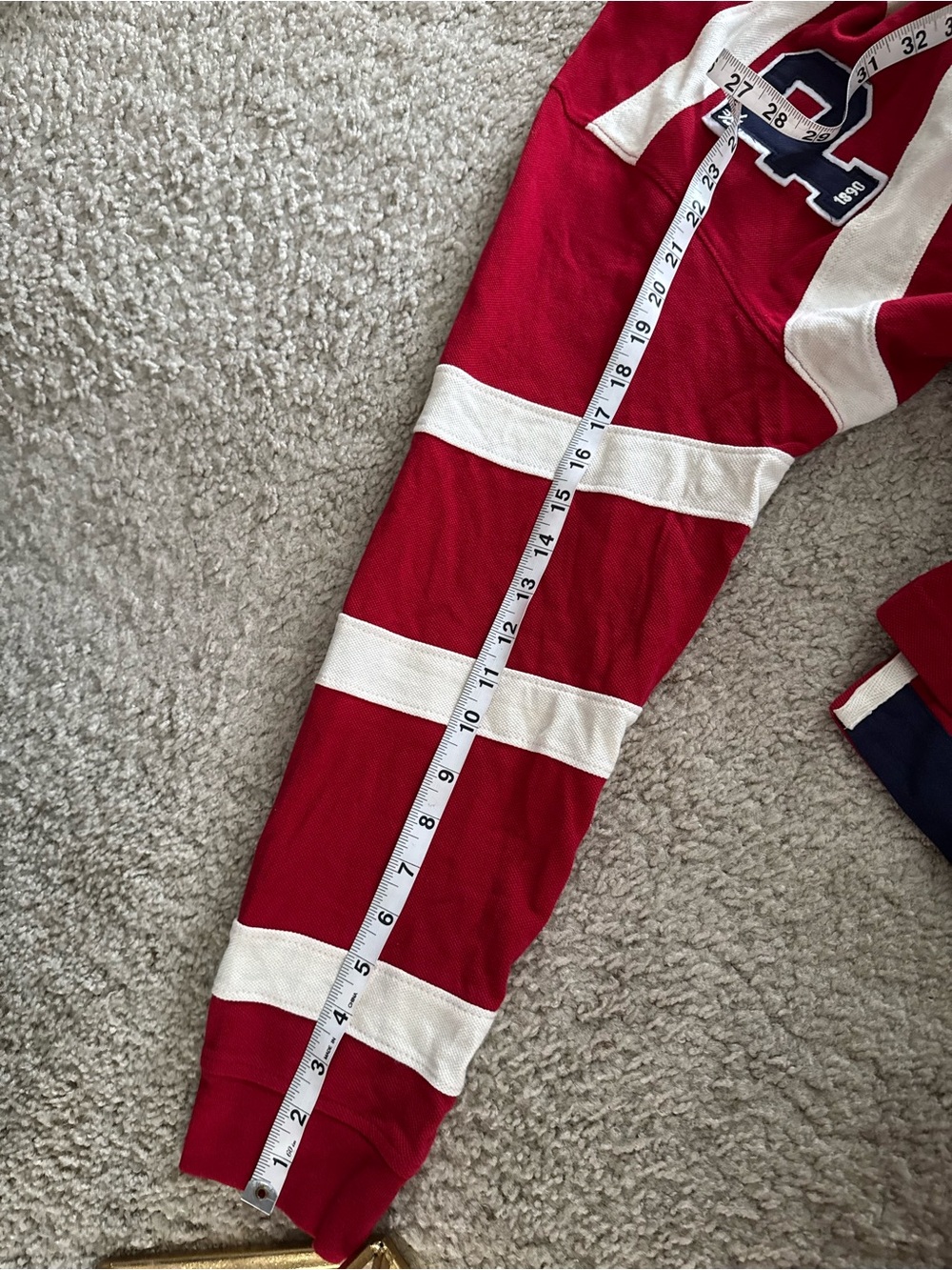 U.S. Polo Assn. Red and Cream Rugby Polo with Crest - Picture 9 of 12